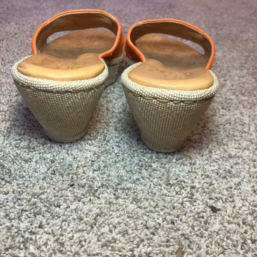 Born‎ Womens W21071 Orange Fabric Crisscross Wedge Sandals Size 8/39 Handcrafted